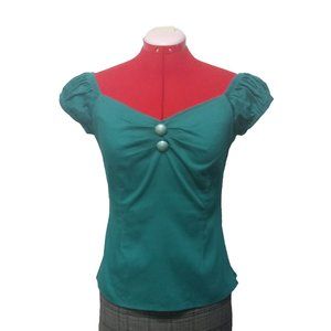 Collectif  Bright Emerald Green Pinup Dolores Blouse Size US S